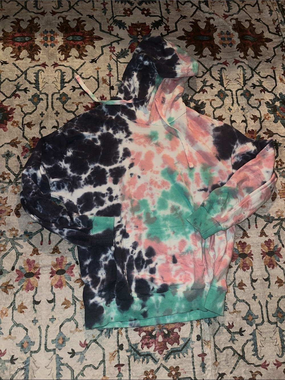 Tie-Dye Pullover Hoodie - Pink, Teal & Black